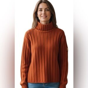 Abercrombie & Fitch Ribbed Wool Blend Mock Neck Sweater Size L Rust